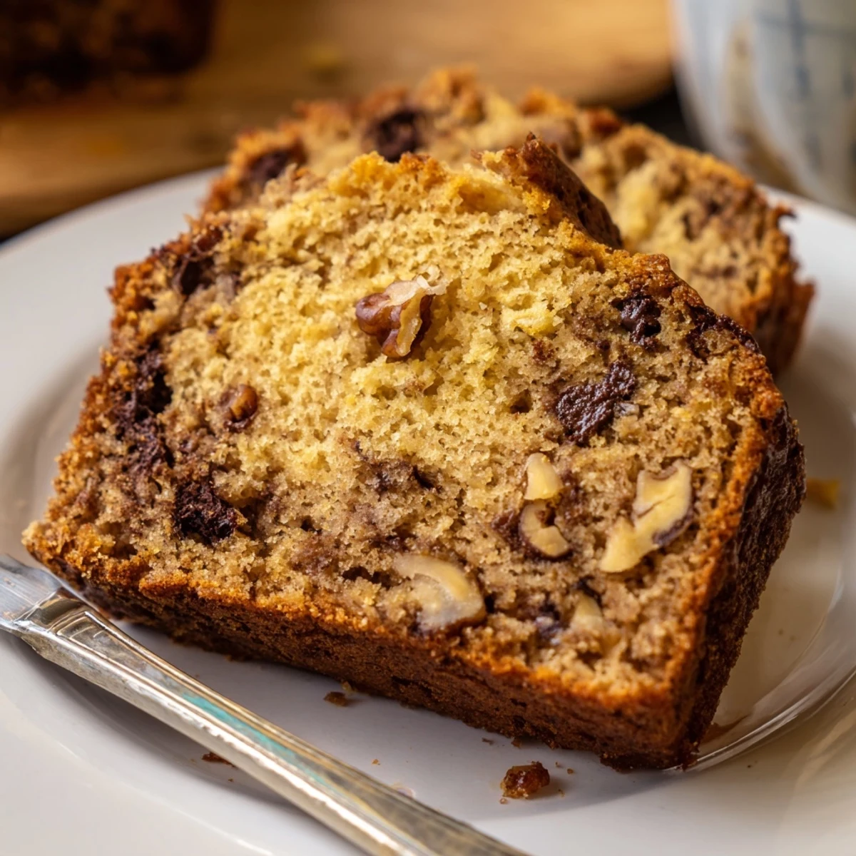 Freshly baked low carb banana bread cooling on wire rack with walnuts scattered on top