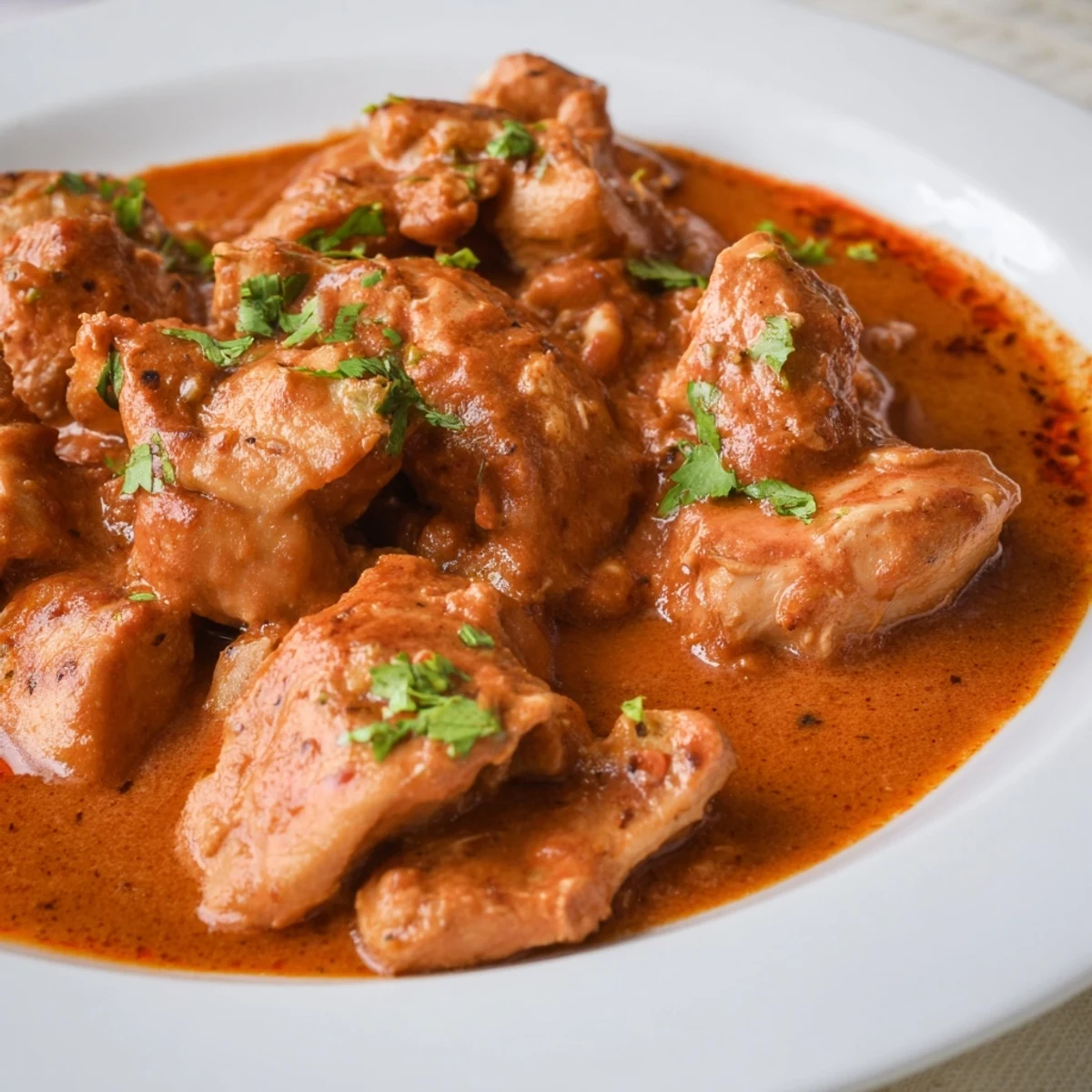 Creamy Instant Pot Butter Chicken served over fluffy white rice with fresh cilantro garnish
