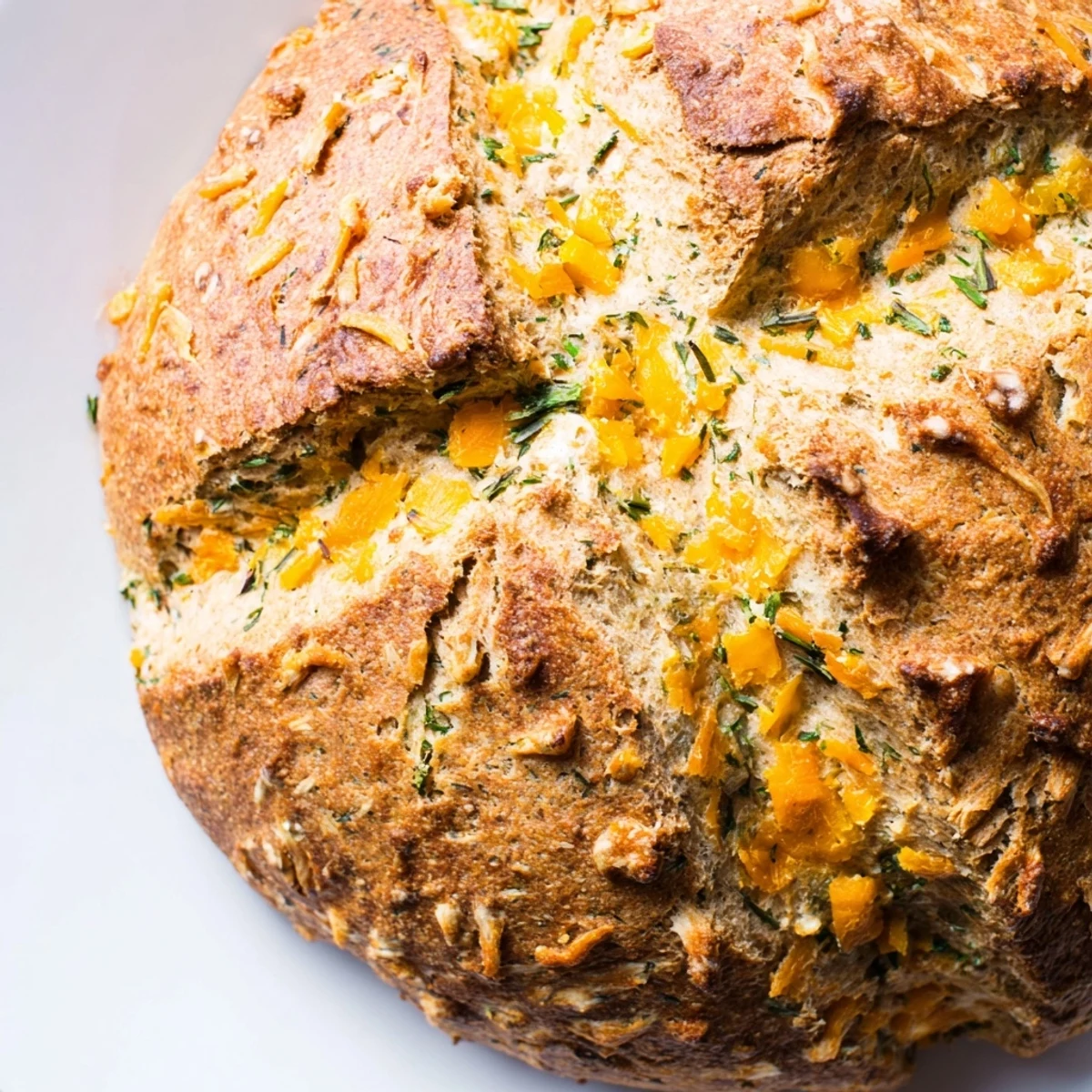 Savory Cheddar and Herb Soda Bread scattered with fresh chives and parsley flecks
