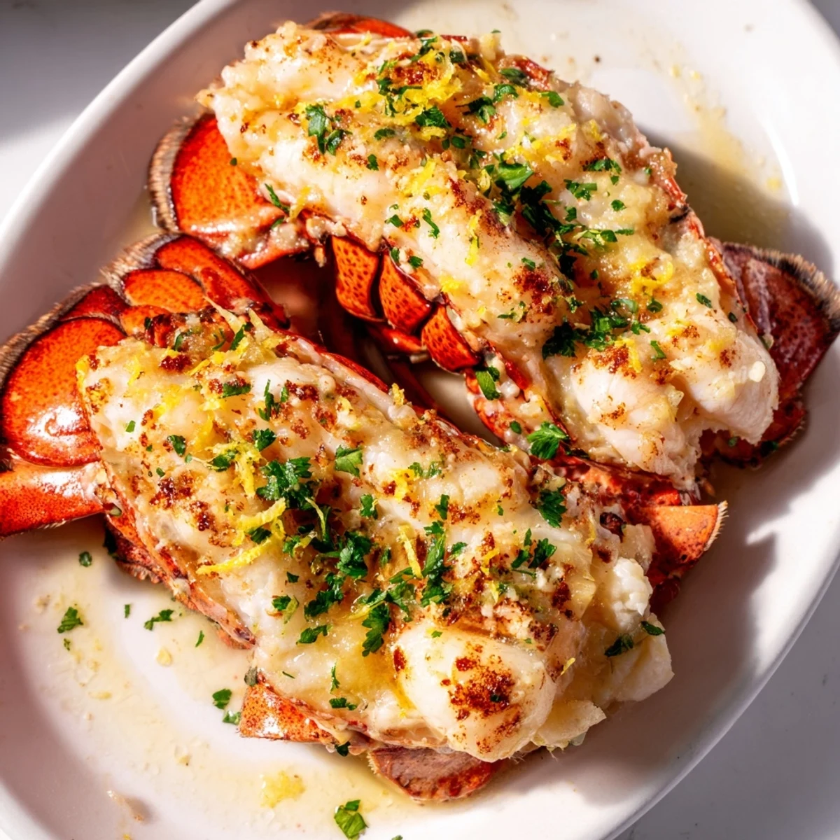Tender lobster meat brushed with melted garlic butter and fresh parsley, ready for elegant dining