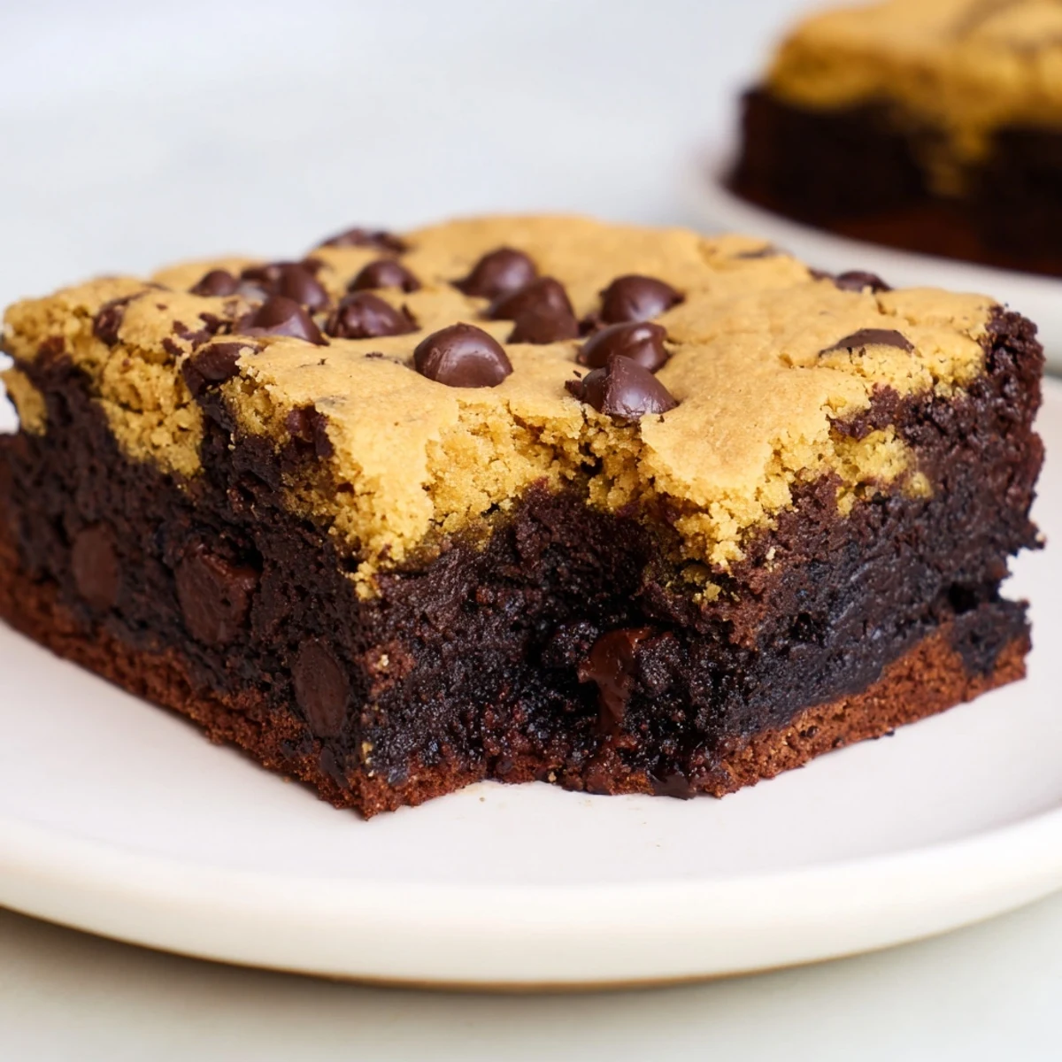 Fudgy double layer vegan brookies cut into squares showing rich brownie and cookie textures