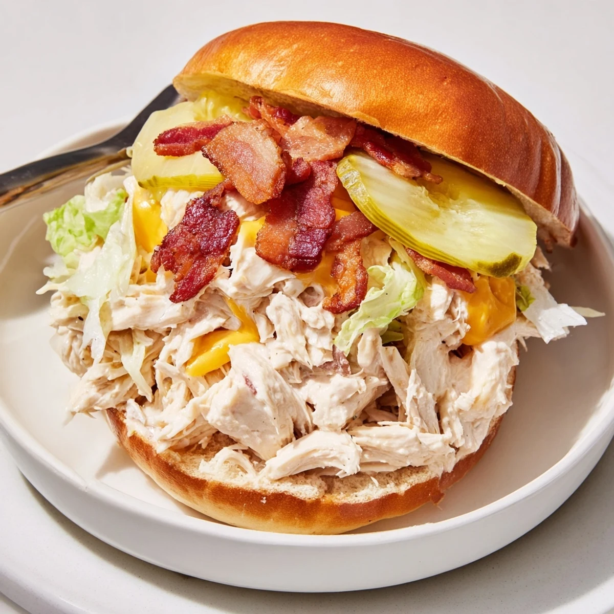 Fresh-baked Crack Chicken Sandwiches served warm on brioche with tangy pickles.