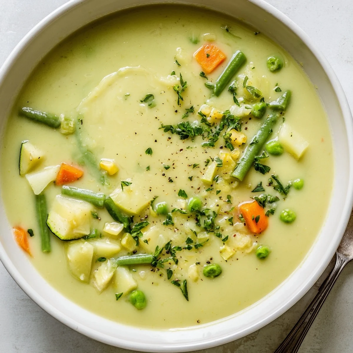 Creamy Vegetable Soup Recipe steaming in bowls, velvety mouthfeel, fresh parsley.