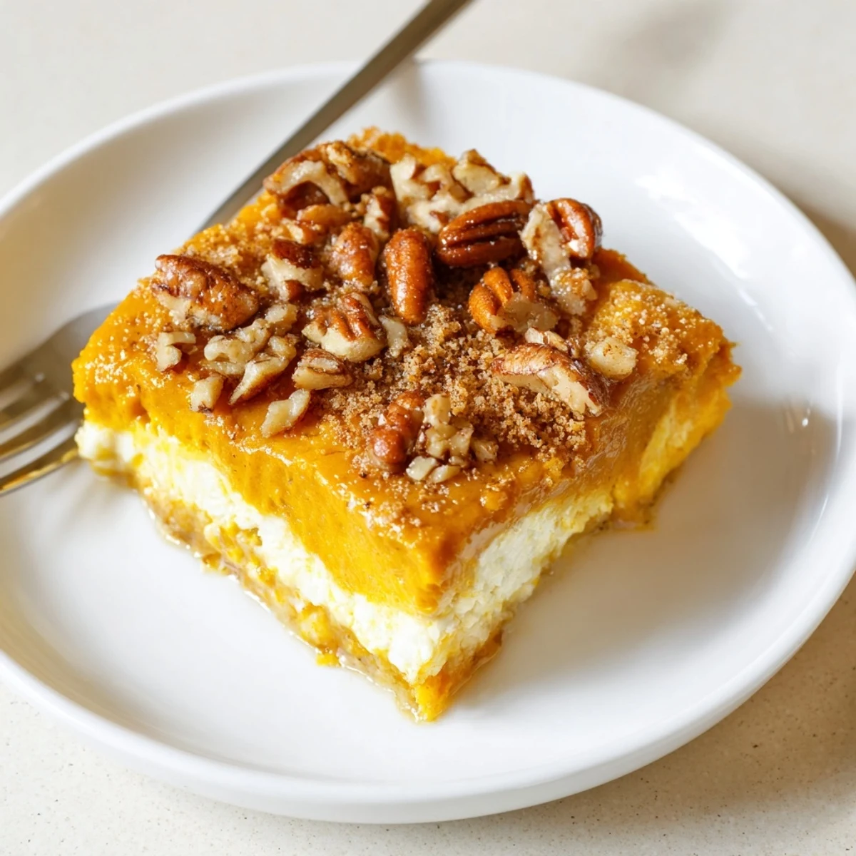 Warm Pumpkin Dump Cake bubbling in a 9x13 pan with golden pecan topping