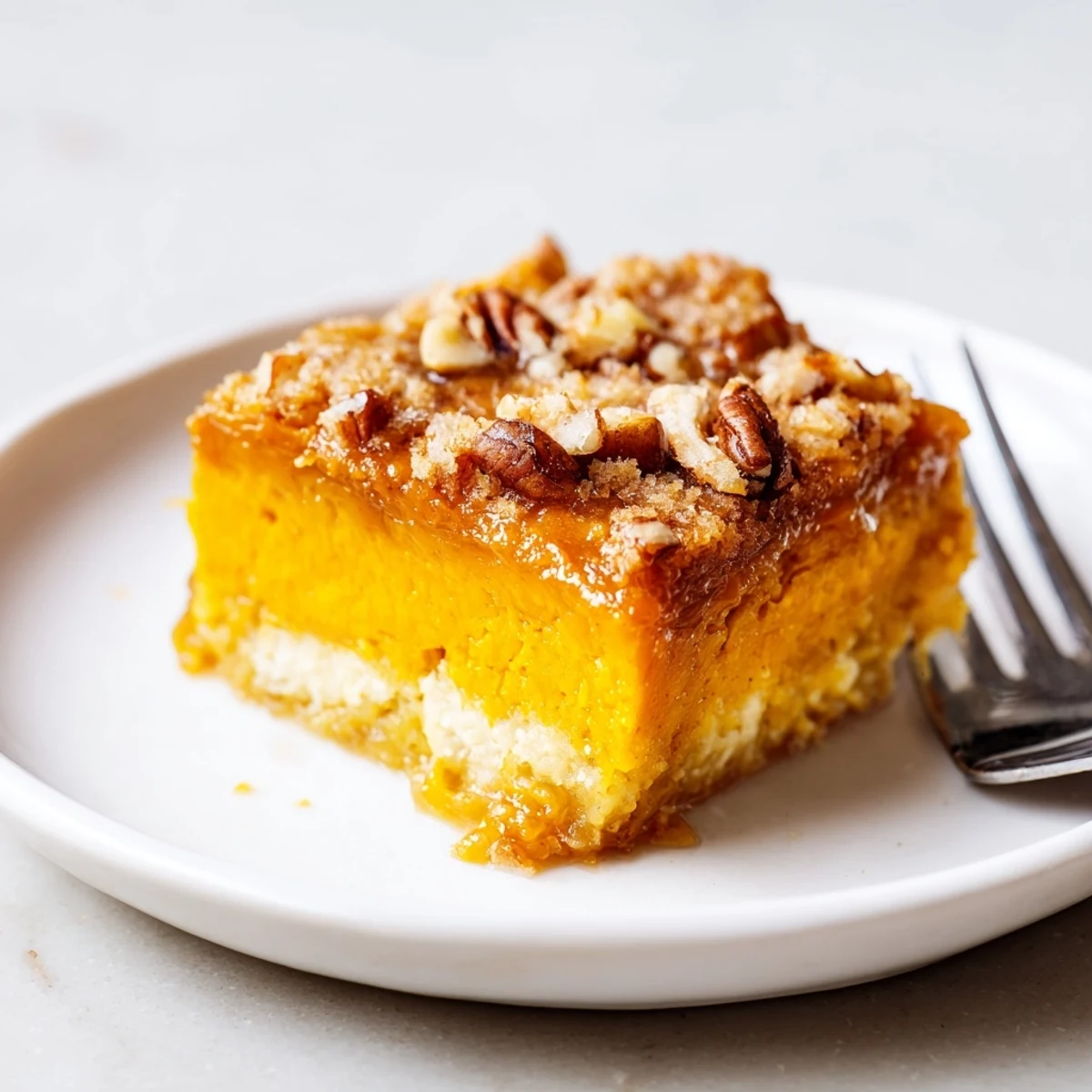 Creamy-spiced Pumpkin Dump Cake served with melting vanilla ice cream and whipped cream
