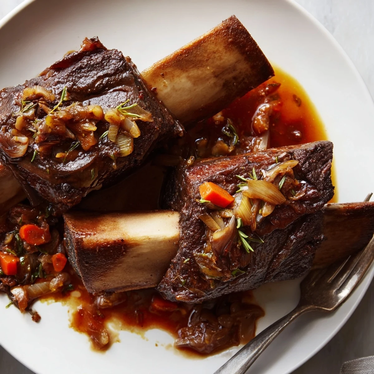 Slow Cooker Beef Short Ribs glistening in rich sauce over mashed potatoes