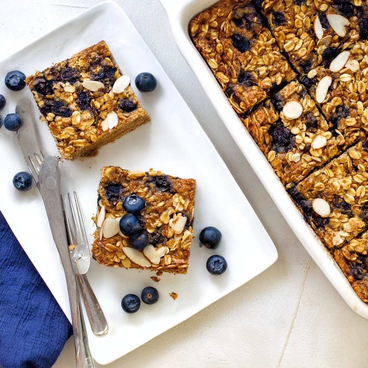 Warm protein-packed oatmeal bake with plump blueberries and zesty lemon zest on top