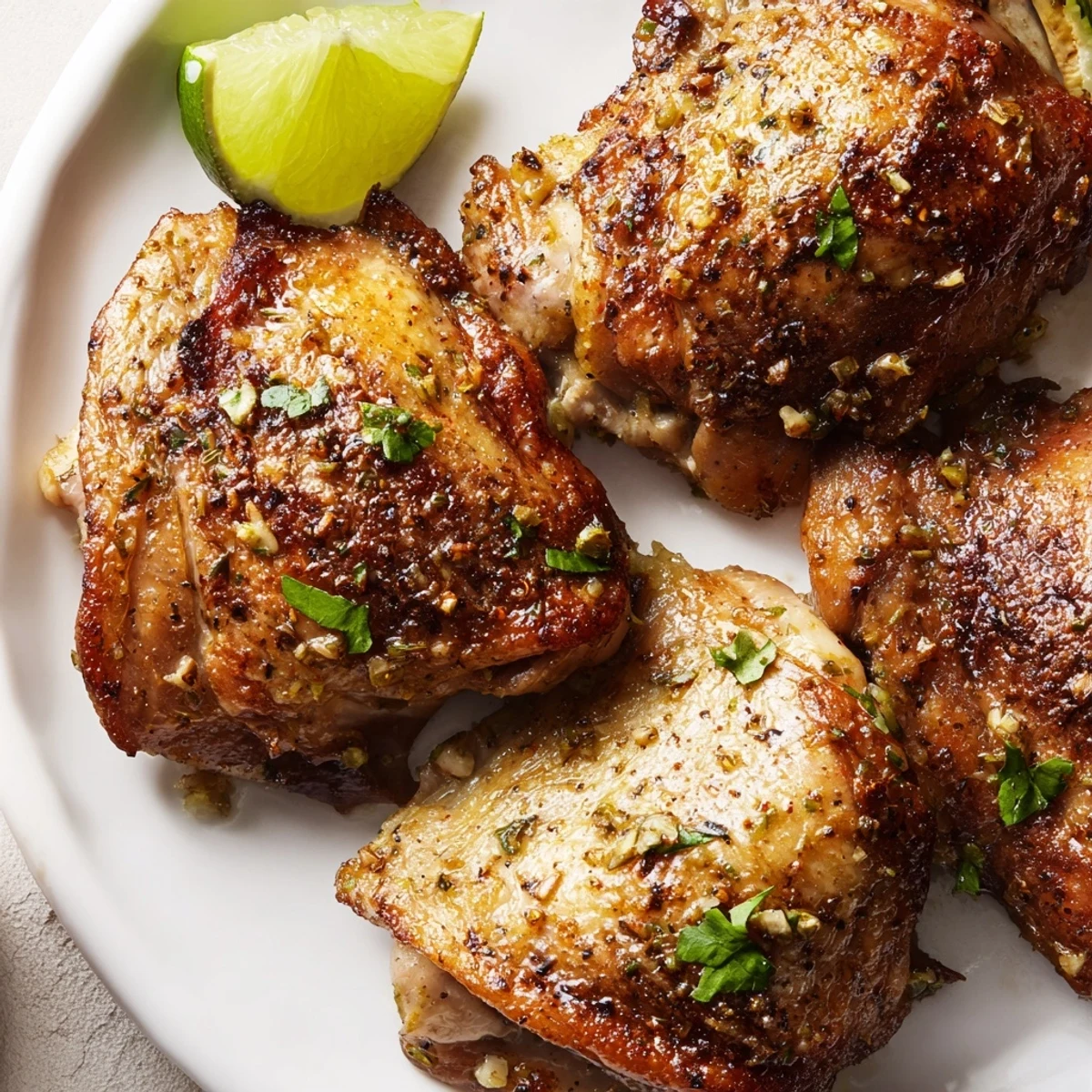 Golden Cuban Mojo Chicken thighs roasted with crispy skin and fresh citrus herbs