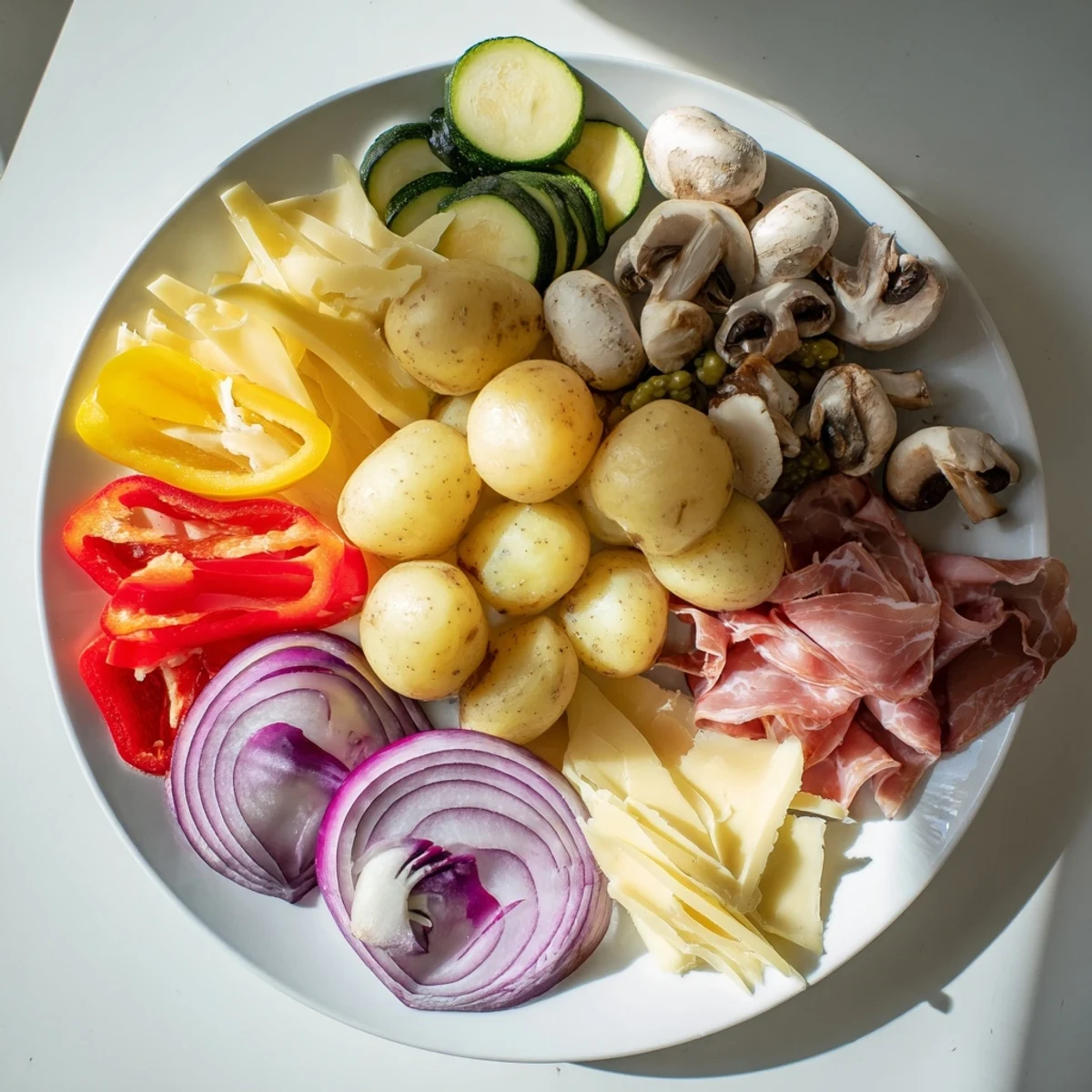 Bubbling Swiss raclette cheese being scraped from the grill onto tender boiled potatoes with fresh herbs and cracked pepper