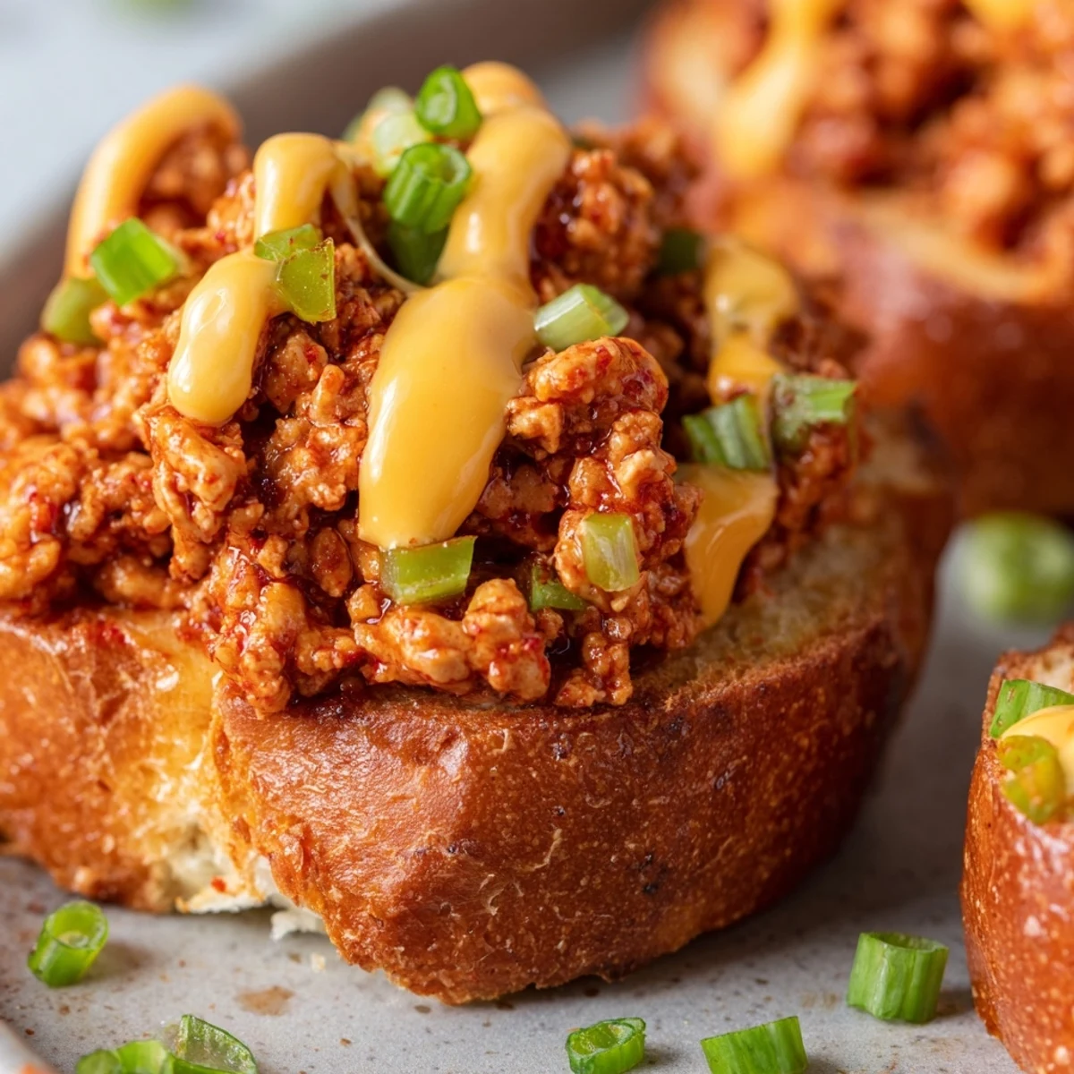 Hearty Cajun-seasoned chicken sandwiches smothered in tangy cheese sauce and garnished with fresh green onions
