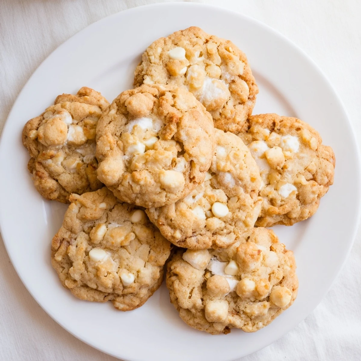 Freshly baked marshmallow crispy cookies copycat with golden edges and gooey melted marshmallows