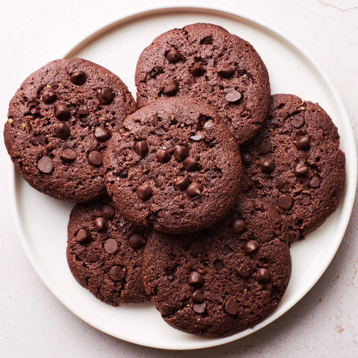 Plate of chocolate espresso cookies dusted with cocoa powder for coffee lovers