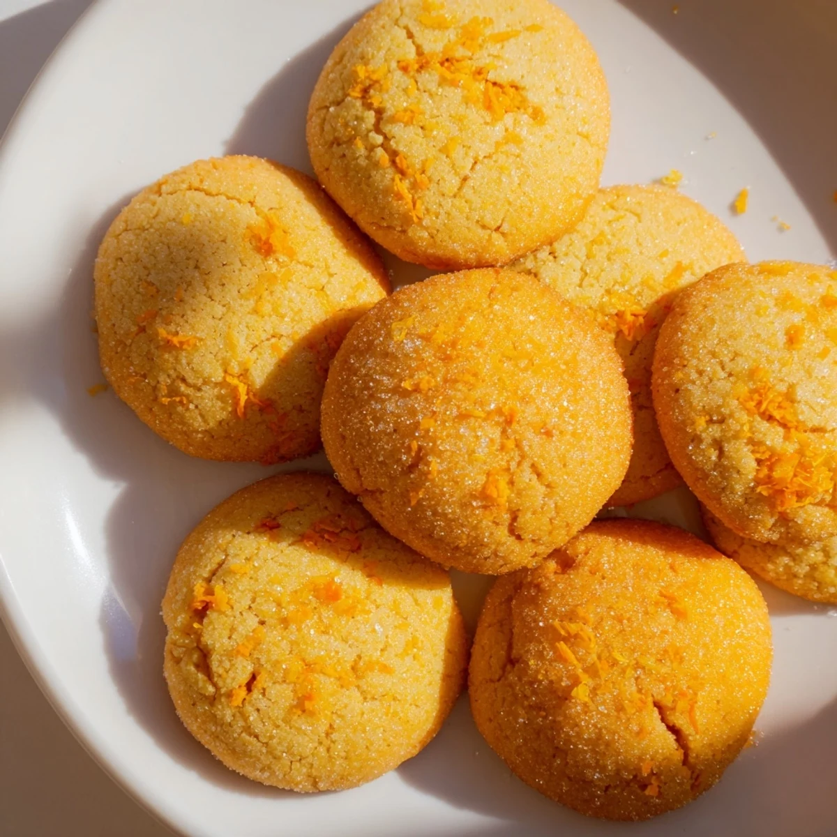 Buttery orange sugar zest cookies rolled in sparkling sugar ready for teatime serving