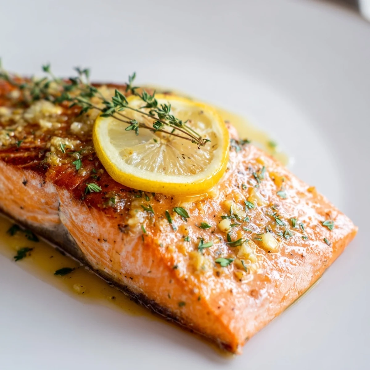 Crispy edges on Baked Lemon Dijon Salmon With Garlic, warm lemon garlic aroma