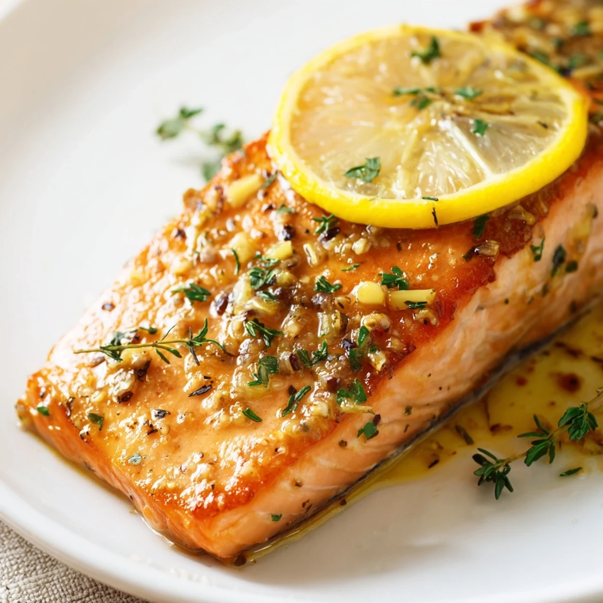 Serve Baked Lemon Dijon Salmon With Garlic atop steamed rice or crisp salad