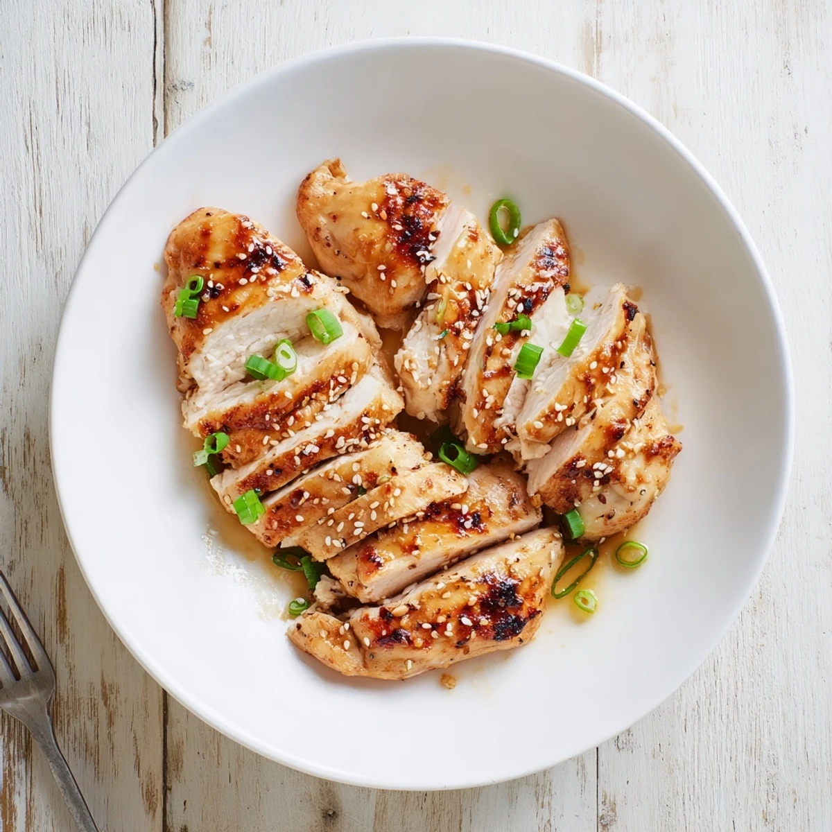 Tender Honey Garlic Chicken, saucy and sticky, garnished with sliced green onions