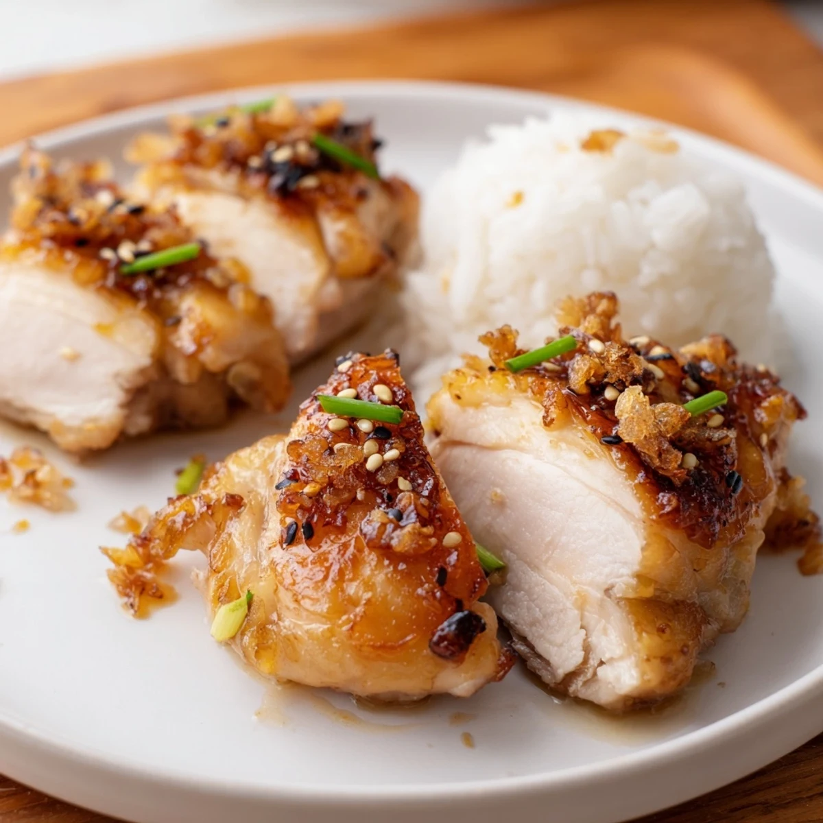 Honey Garlic Chicken glazed to glossy perfection, served over steaming white rice