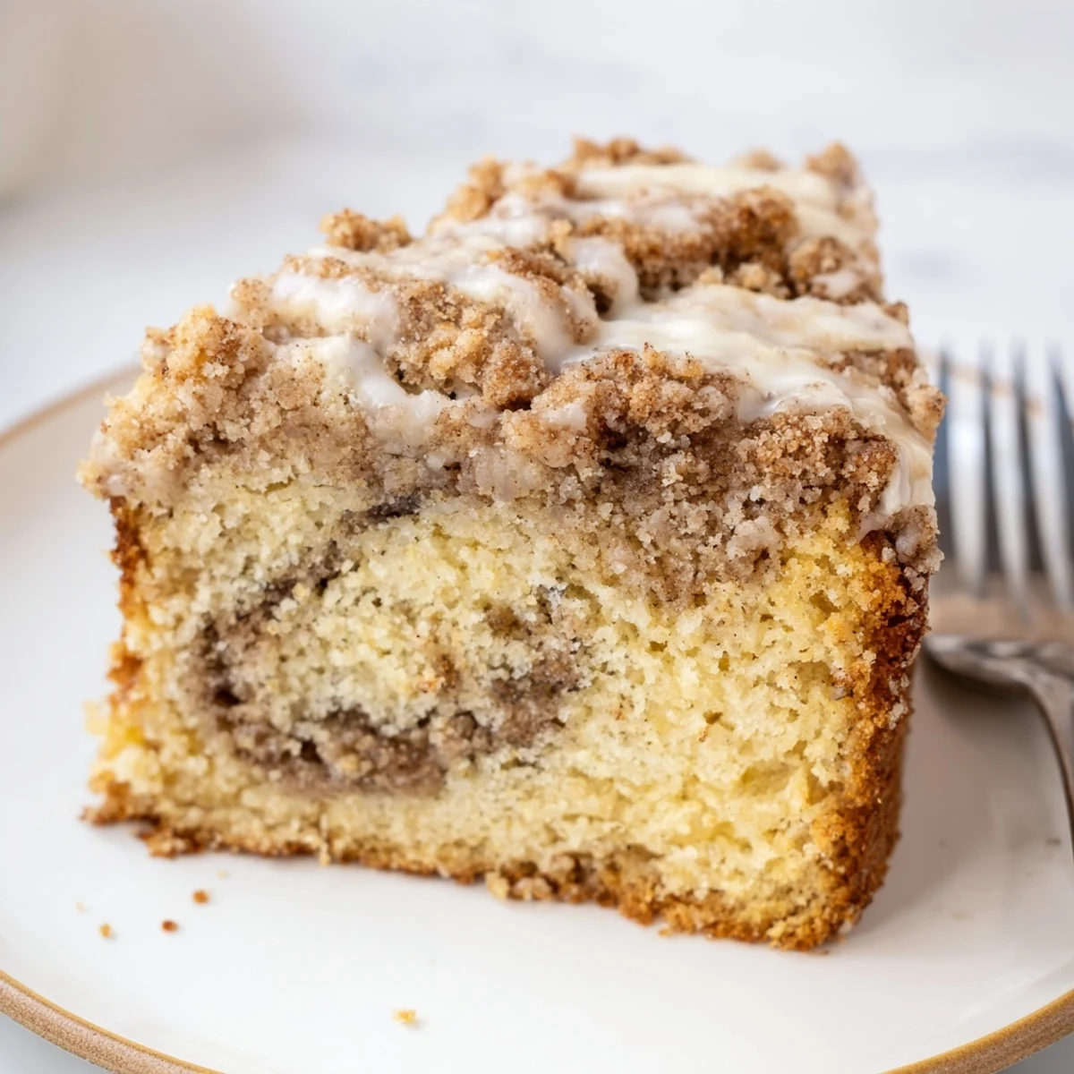 Moist Banana Crumb Coffee Cake cooling in pan, golden crumb glistening