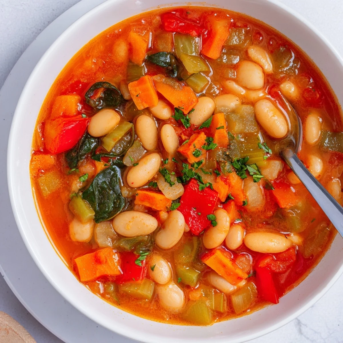 Hearty Spanish Butter Bean Stew Recipe served with crusty bread, parsley garnish