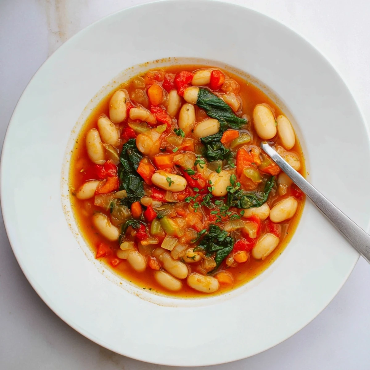 Steam rising from Spanish Butter Bean Stew Recipe, smoky paprika, tender beans