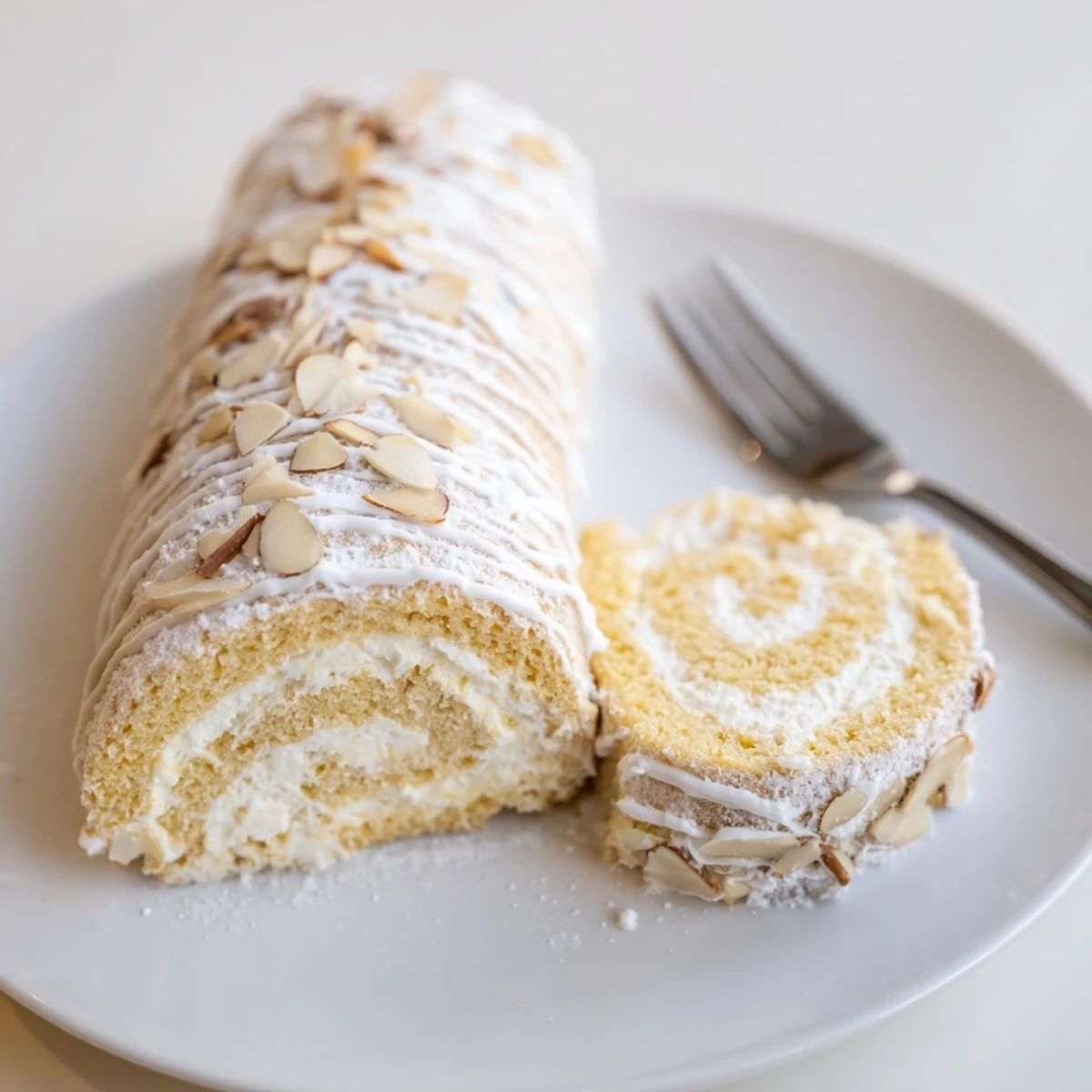 Warm Almond Cream Cheese Rolls with glossy icing, soft pillowy centers revealed