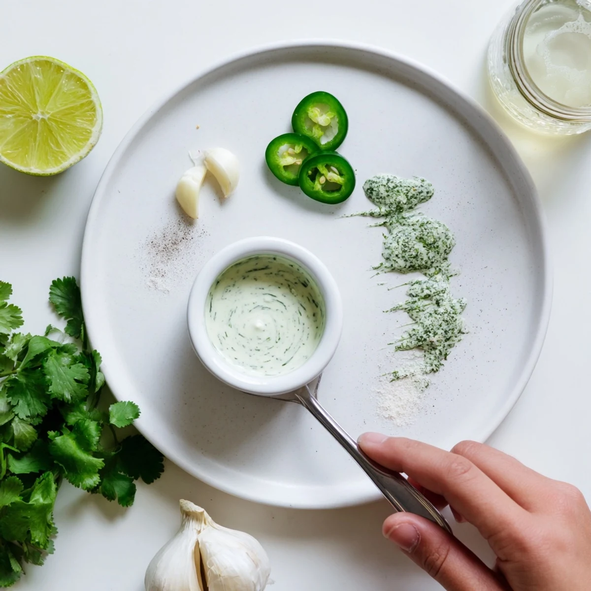 Homemade Cilantro Lime Fresh Dressing drizzled over salad, tangy, garlicky finish
