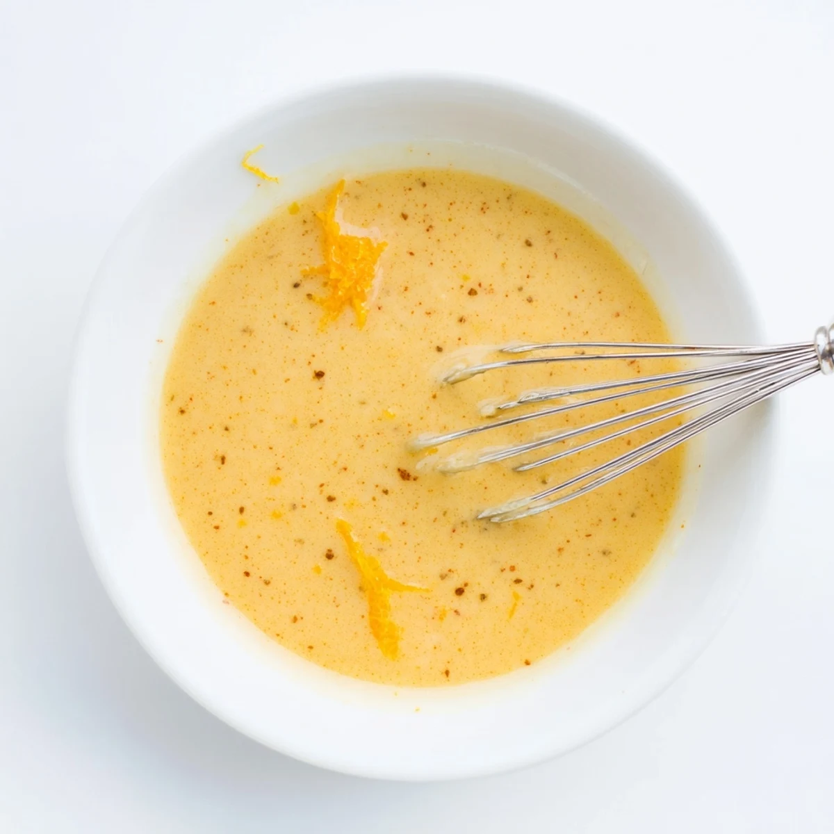 Homemade Orange Vinaigrette in jar, silky emulsion with zesty orange zest aroma