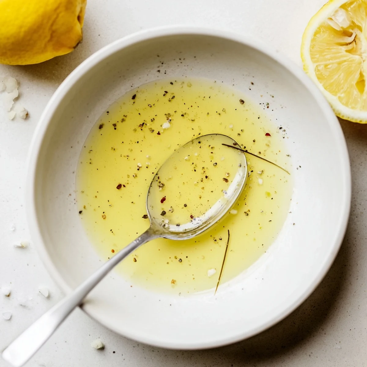 Zesty, tangy Ina Garten Lemon Vinaigrette Dressing ready as salad topper or marinade.
