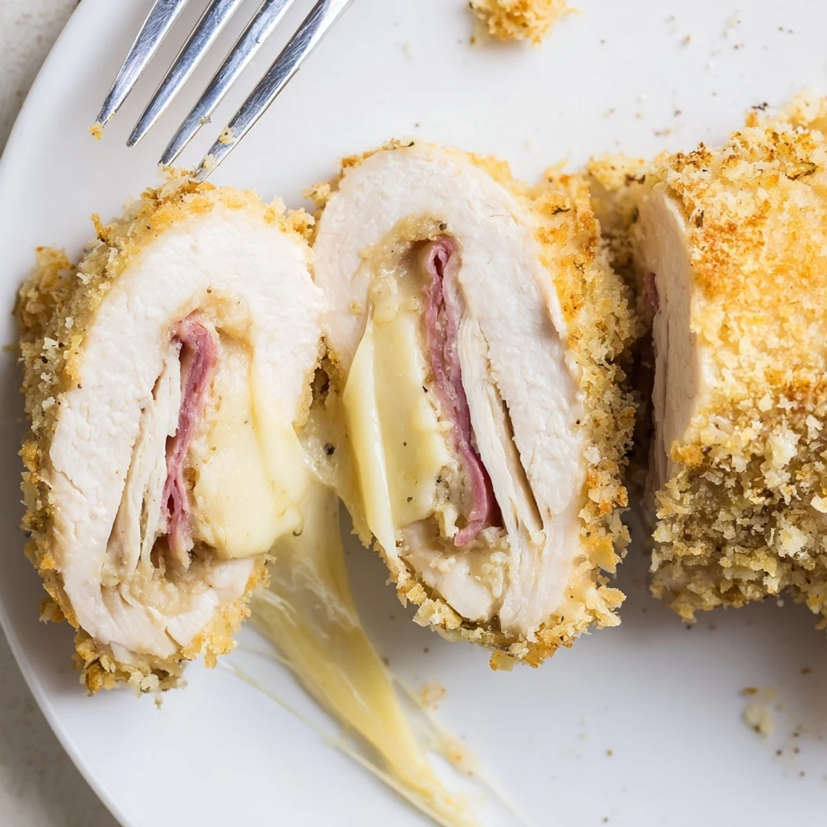 Golden Crispy Chicken Cordon Bleu Delight with golden panko crust and tender juices  