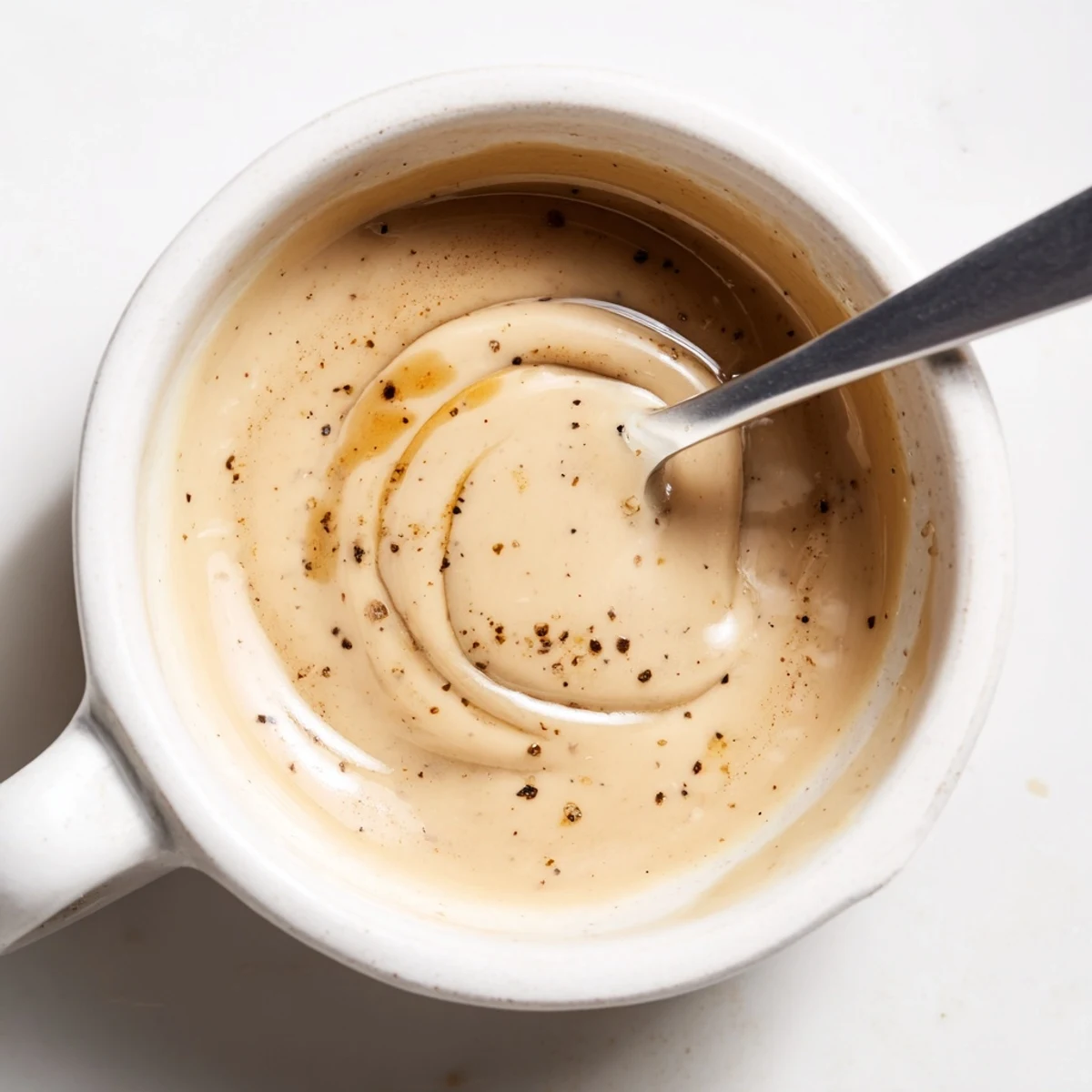 Creamy Balsamic Vinaigrette glistening in jar, velvety texture, ready for greens.