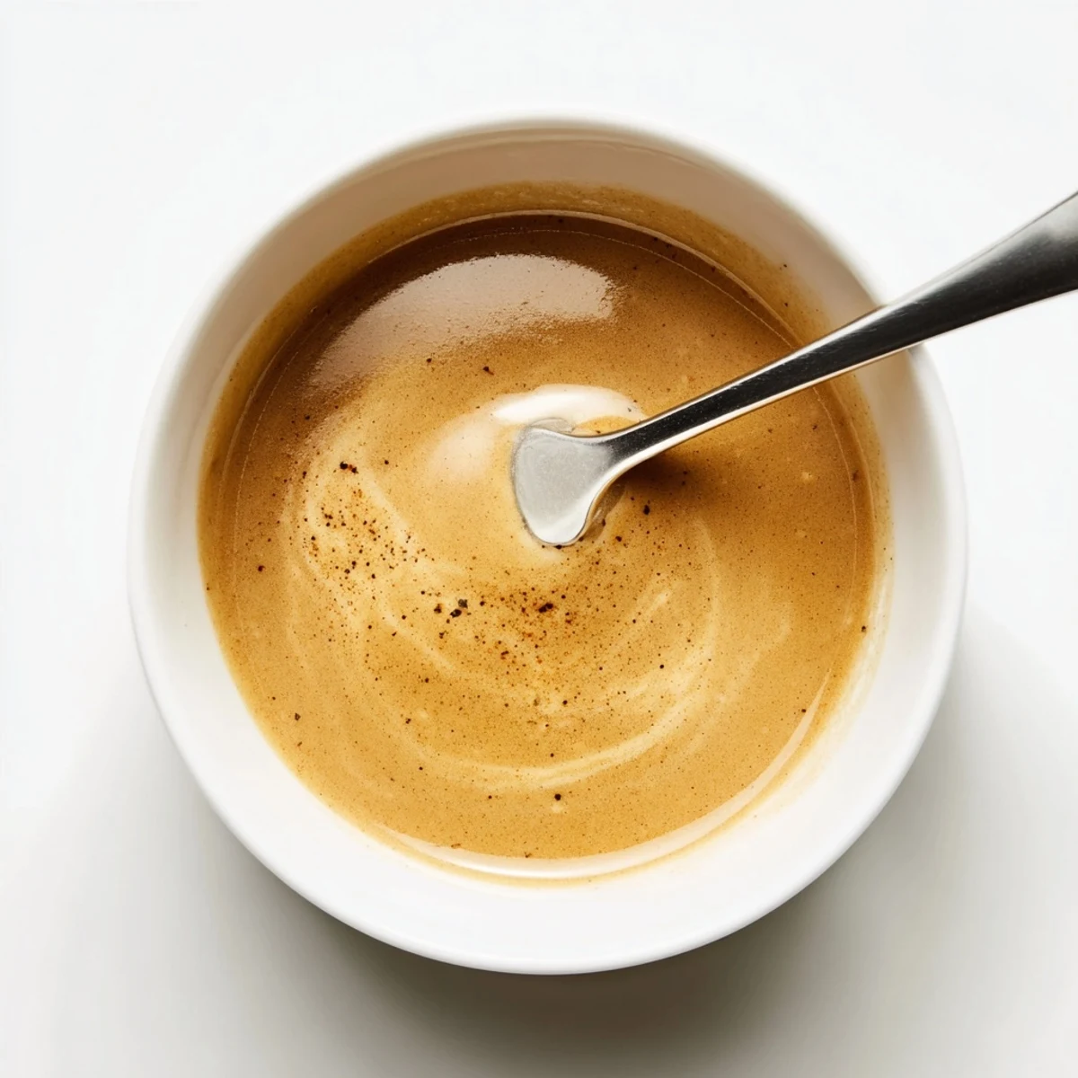 Silky Creamy Balsamic Vinaigrette with garlic aroma, served beside crusty bread.