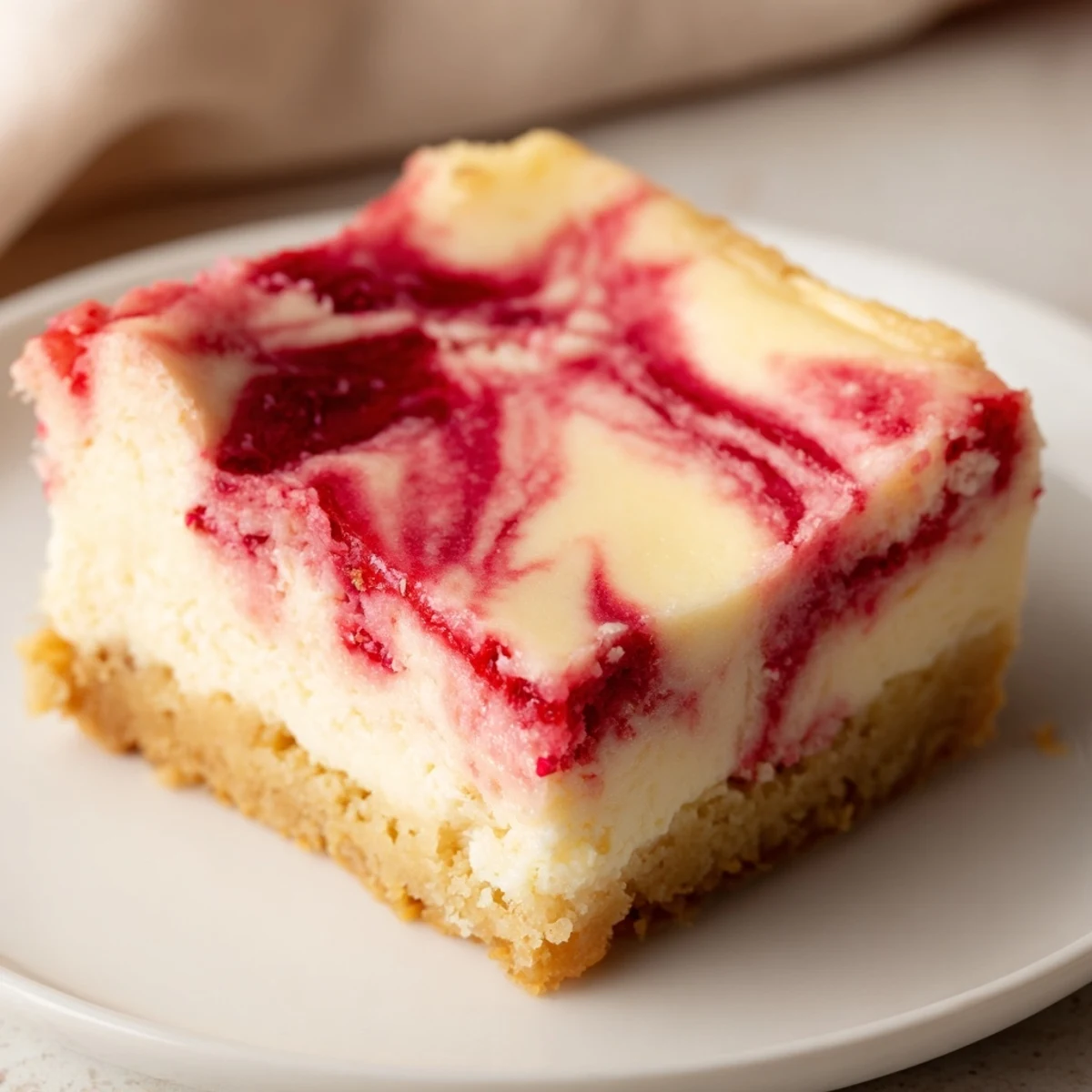 Pan of Irresistible Strawberry Swirl Cheesecake Bars, vibrant pink swirl, buttery crust.