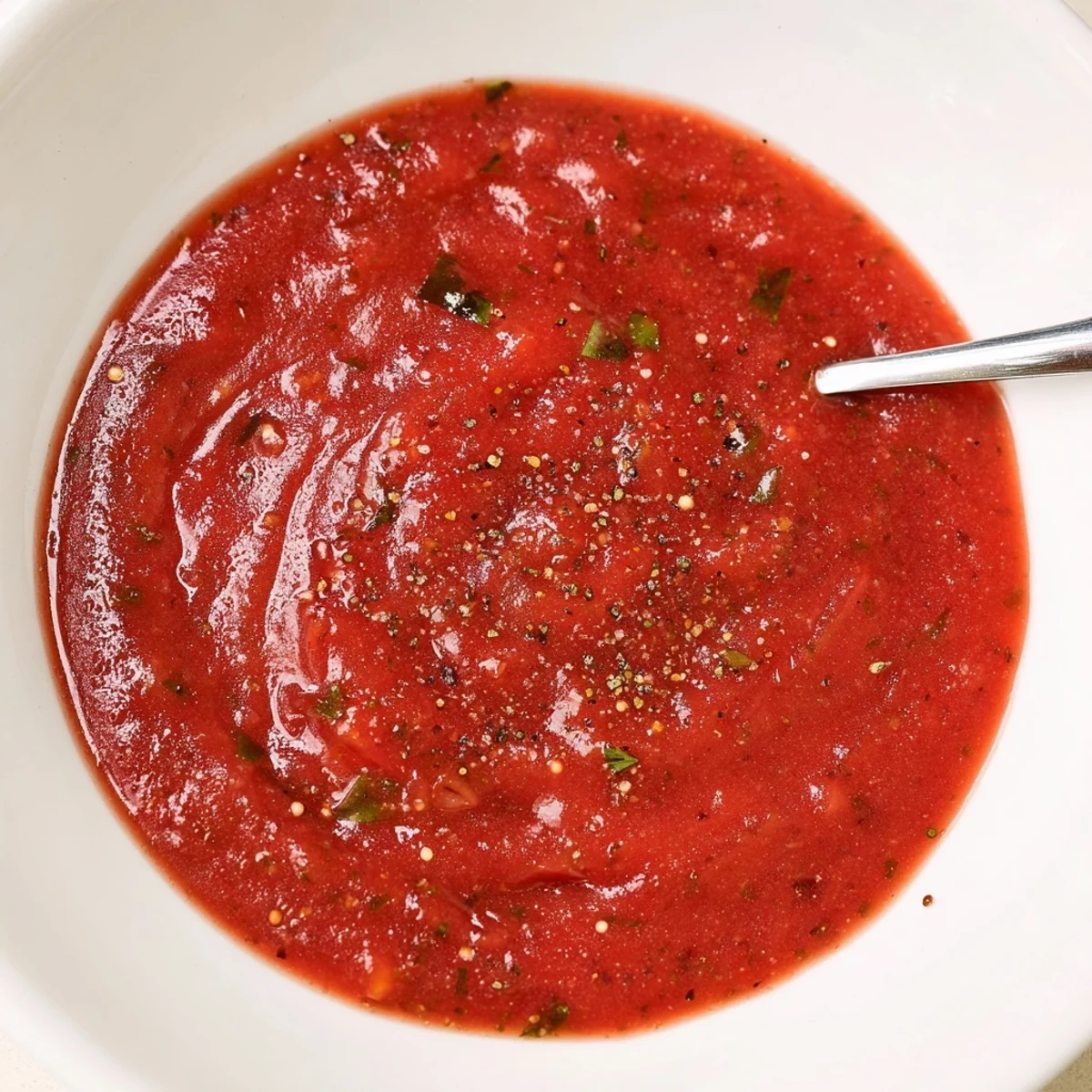 Creamy Tomato Basil Vinaigrette in a jar, vivid tomato color and texture