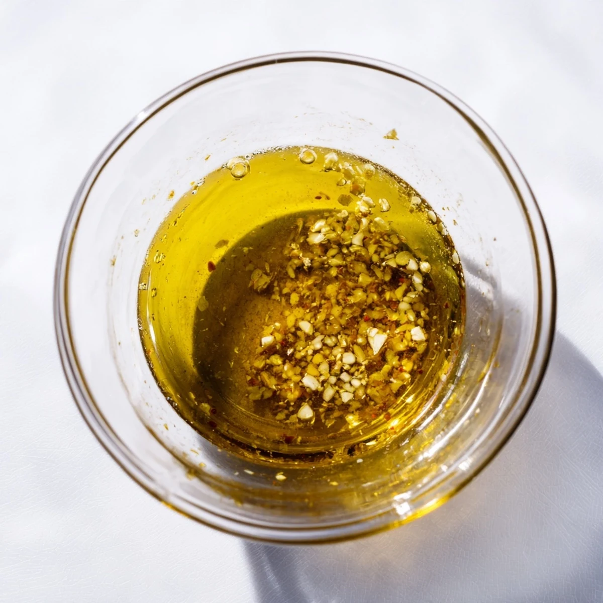 Creamy homemade honey mustard vinaigrette dressing whisked in small clear jar