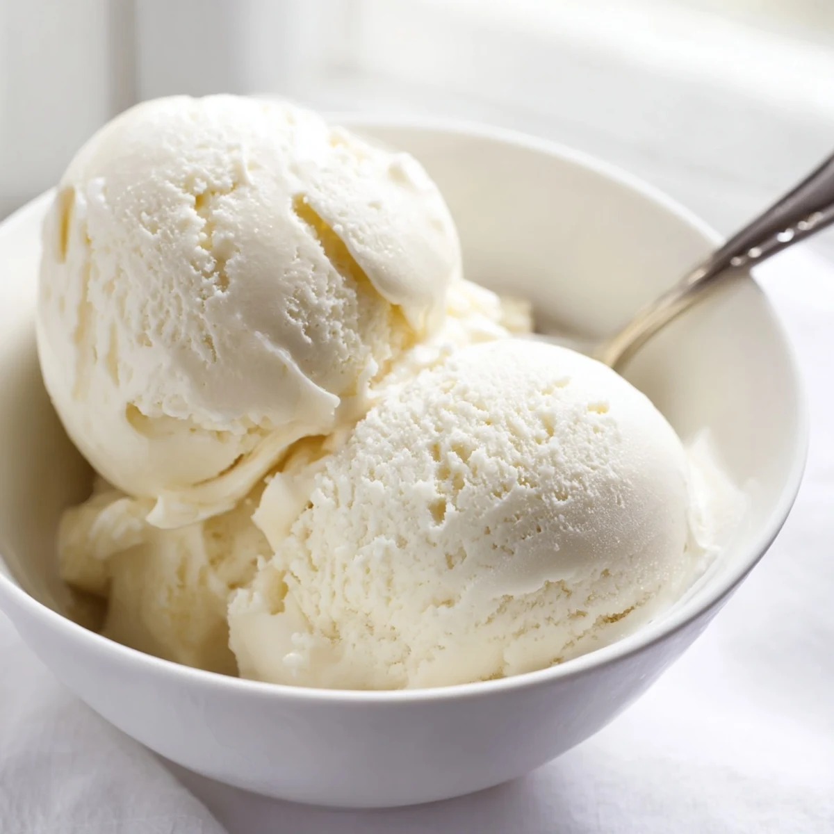 Luscious scoops of classic homemade vanilla ice cream drizzled with warm chocolate sauce