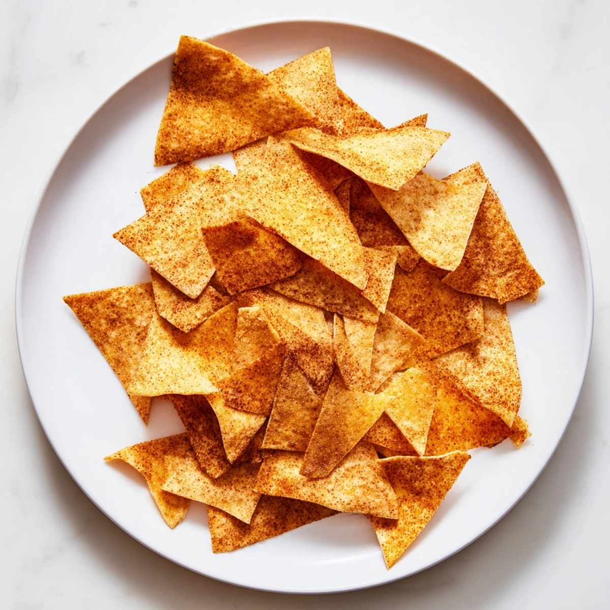 Golden baked chickpea chips arranged on a white plate, perfect for healthy Mediterranean snacking.