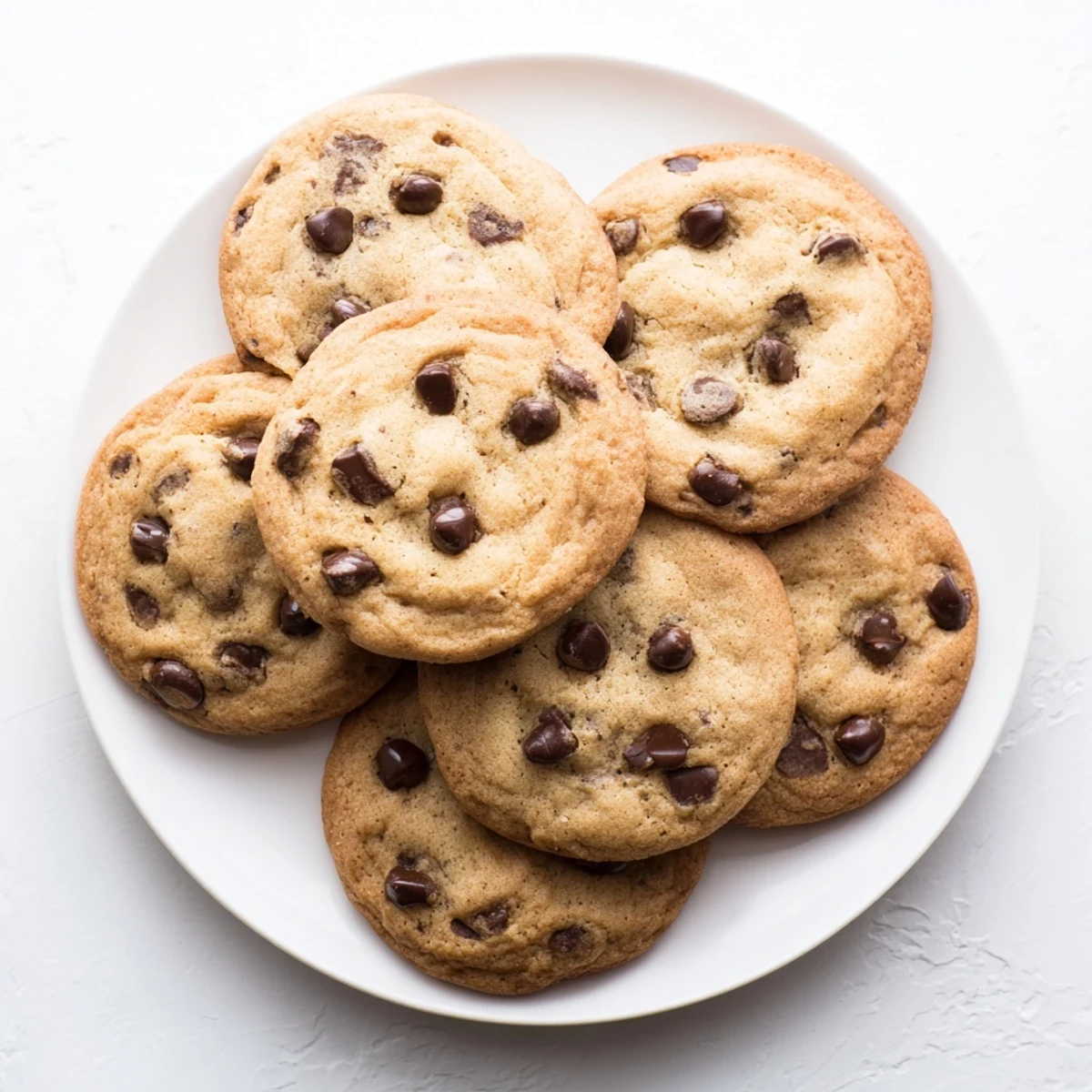 Chewy chocolate chip cookies fresh from the oven featuring soft centers and crispy browned edges filled with semisweet chips