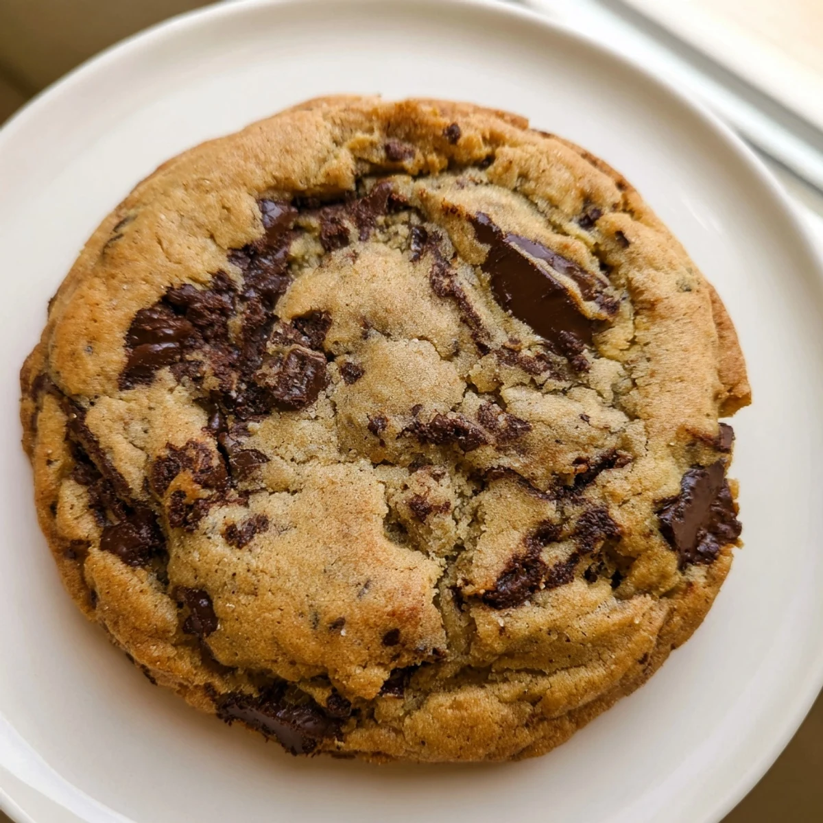 Soft thick chocolate chip cookies stacked on a wire rack ready for serving