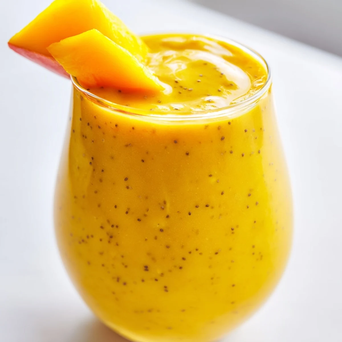 Creamy yellow Tropical Pineapple Mango Smoothie Recipe blended with mango and pineapple chunks