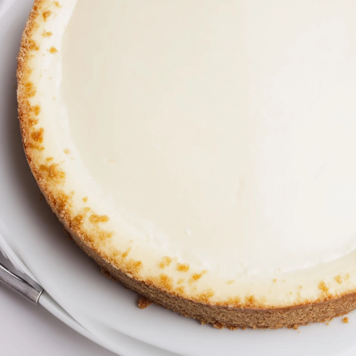 Classic Cheesecake with silky creamy filling and buttery graham crust, lightly browned
