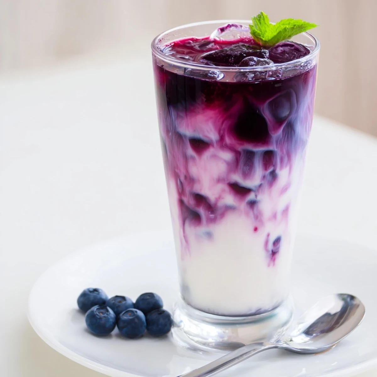 Iced Blueberry Milk Tea Cooler, creamy black tea and syrupy sweetness