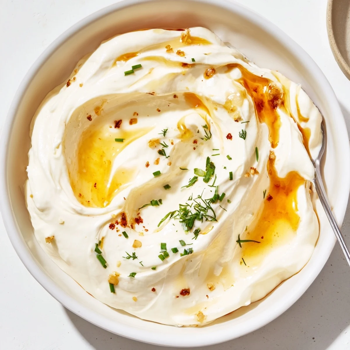Velvety Hot Honey Ranch Dip drizzled with honey, served with colorful veggies