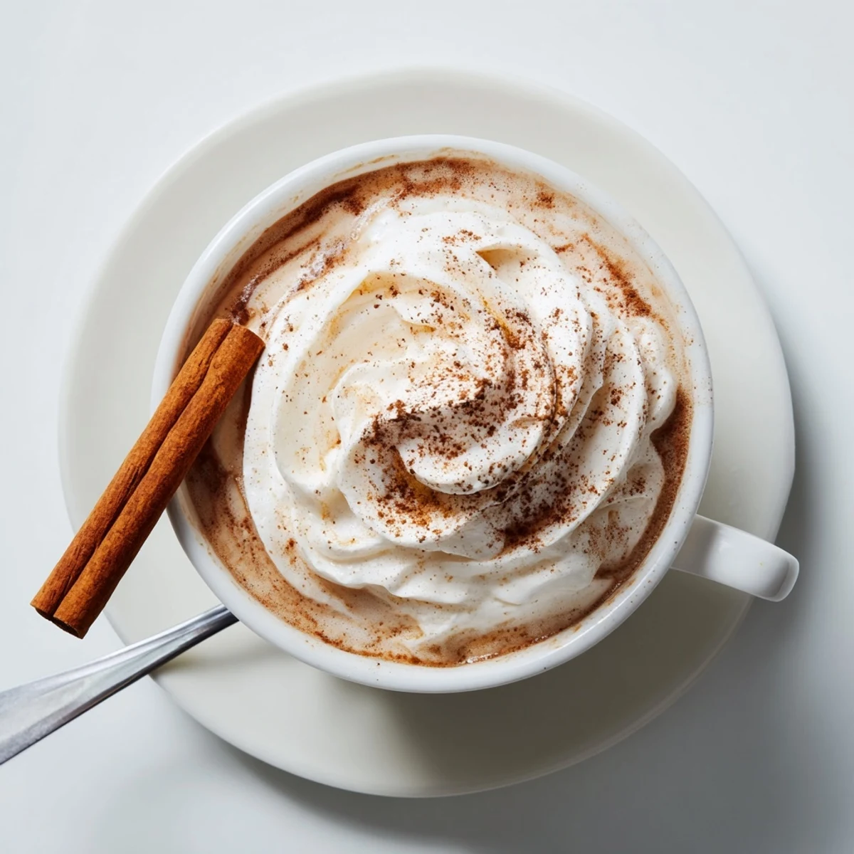 Cozy Winter Lattes steaming in ceramic mugs, frothy milk and cinnamon dusting
