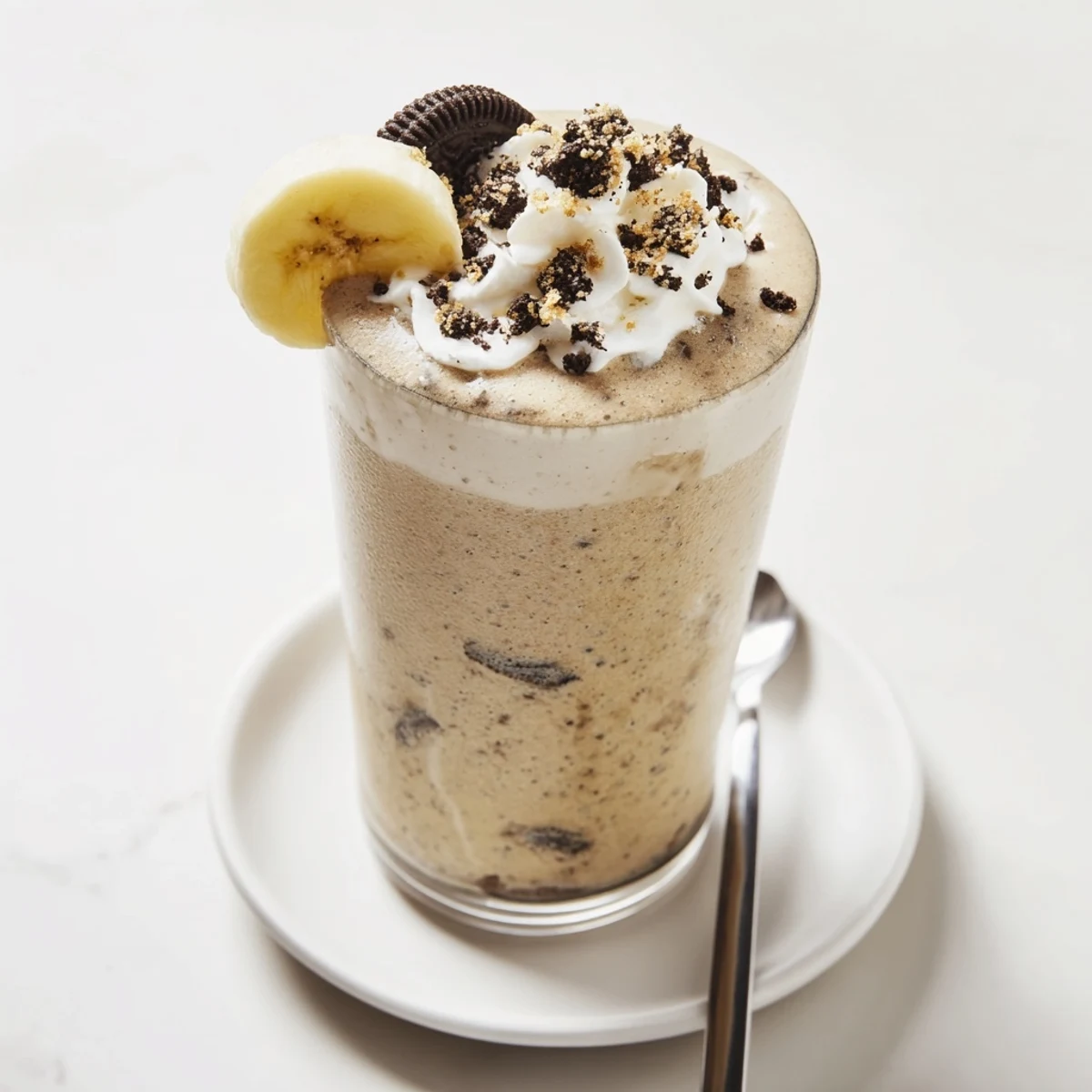 Thick Cookies And Cream Protein Shake with straw, ideal post workout breakfast treat