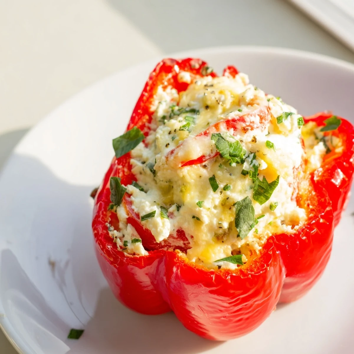 Bubbly melted cheeses and lemon-scented filling in Herby Ricotta Stuffed Peppers