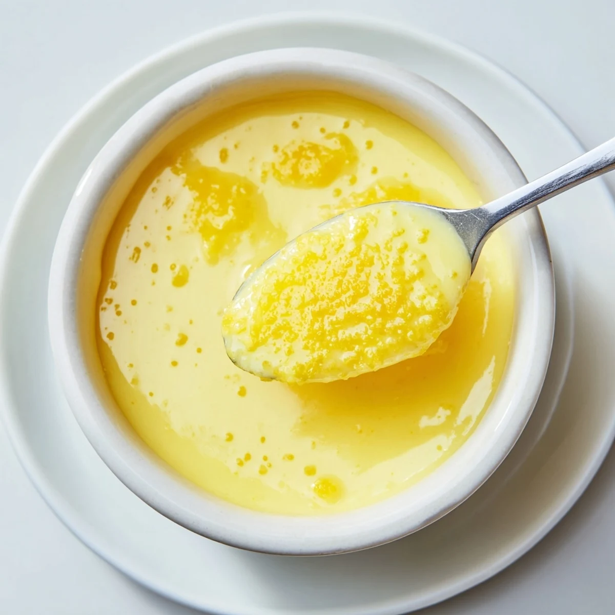 Cooling Homemade Lemon Curd over a double boiler, velvety, ready for tarts