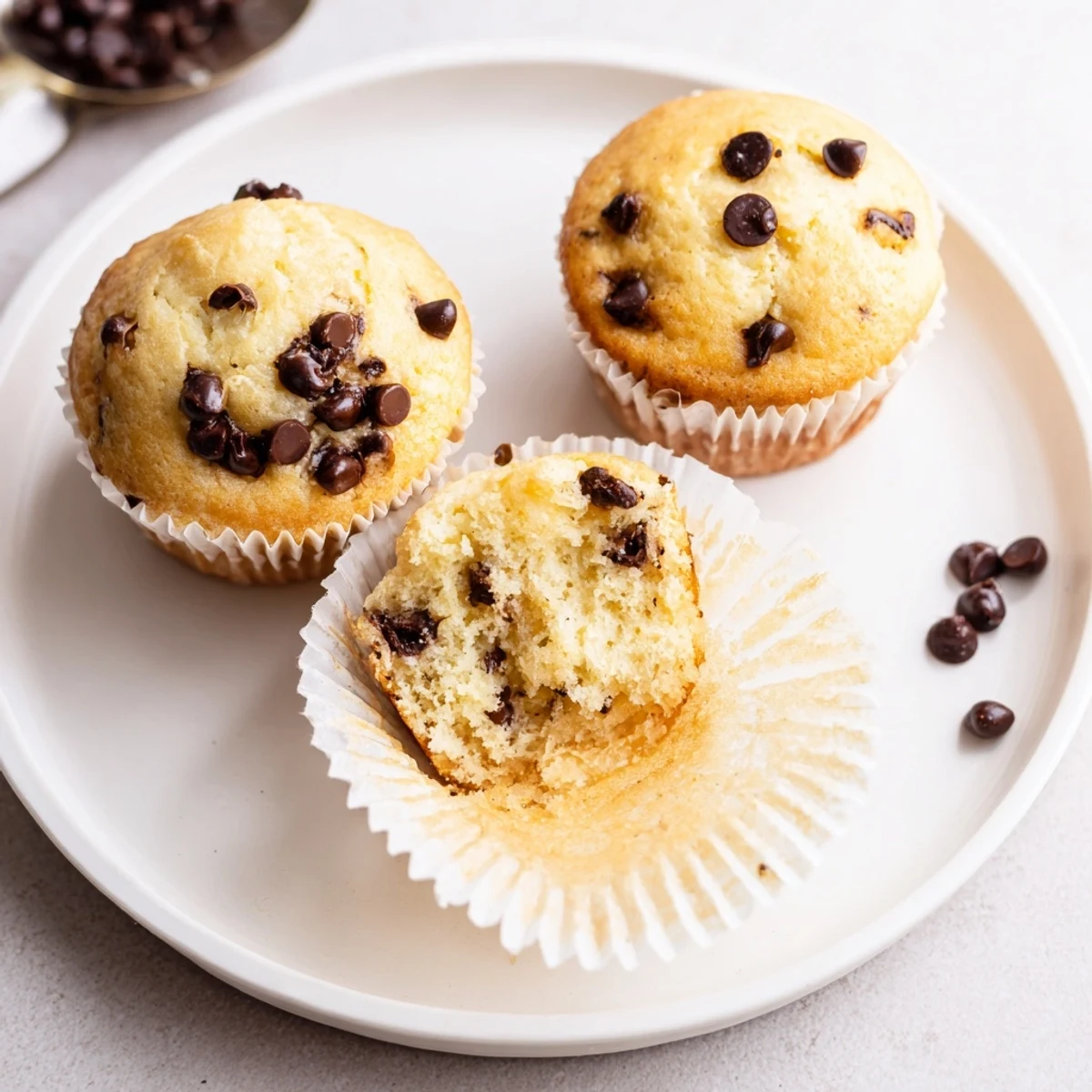 Fresh from the oven Little Bites Mini Muffins, soft, moist, chocolate-dotted.