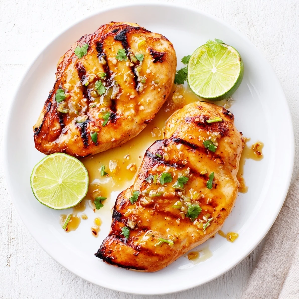 Smoky zesty slices with lime wedges, Key West Grilled Chicken With Tropical Citrus Marinade