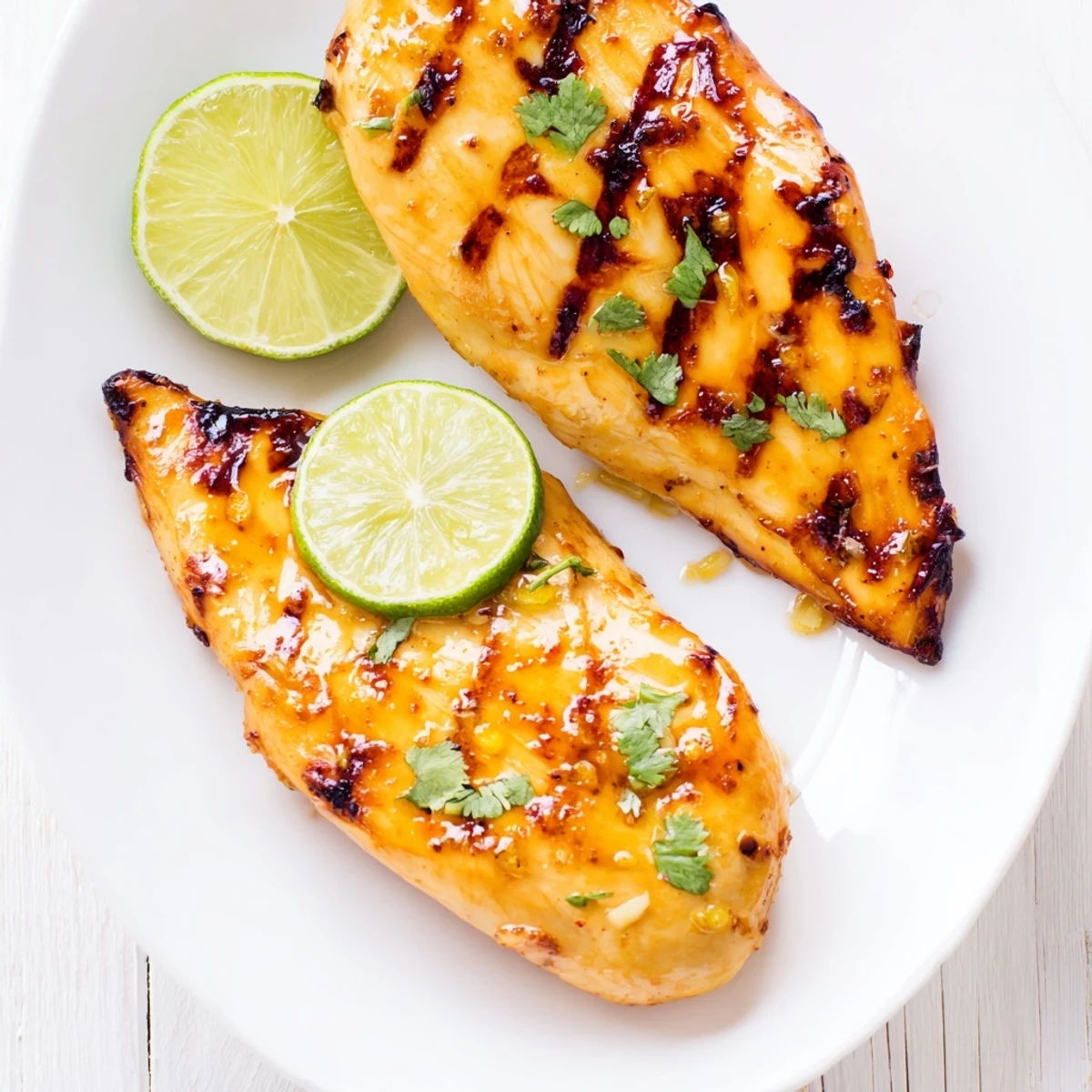 Moist golden breasts of Key West Grilled Chicken With Tropical Citrus Marinade, cilantro-flecked