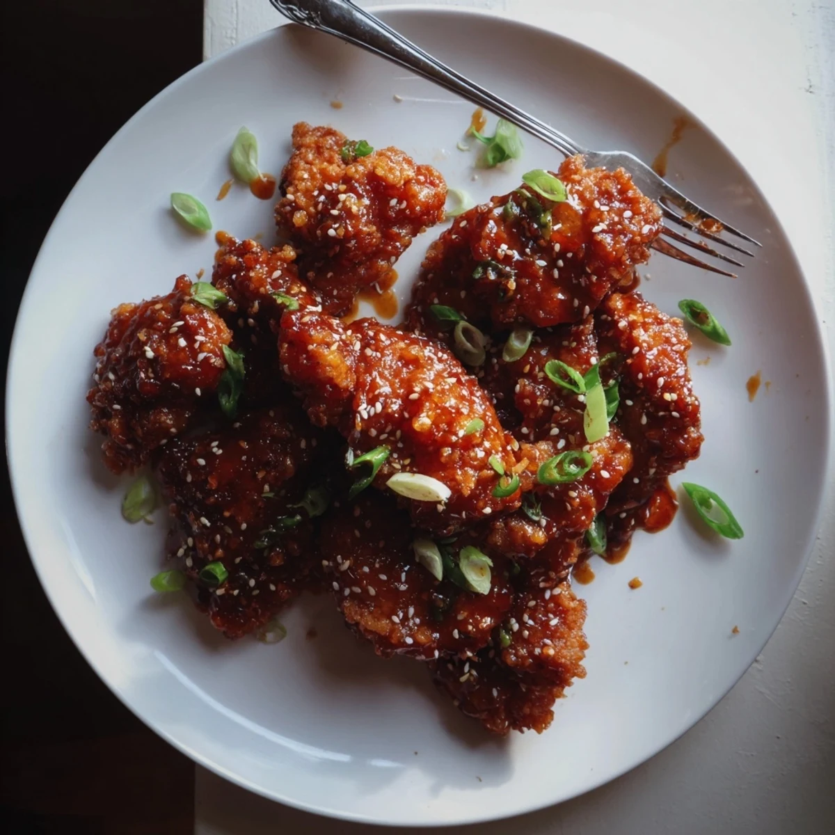 Golden brown Double Crunch Honey Garlic Chicken glazed in sticky sweet sauce